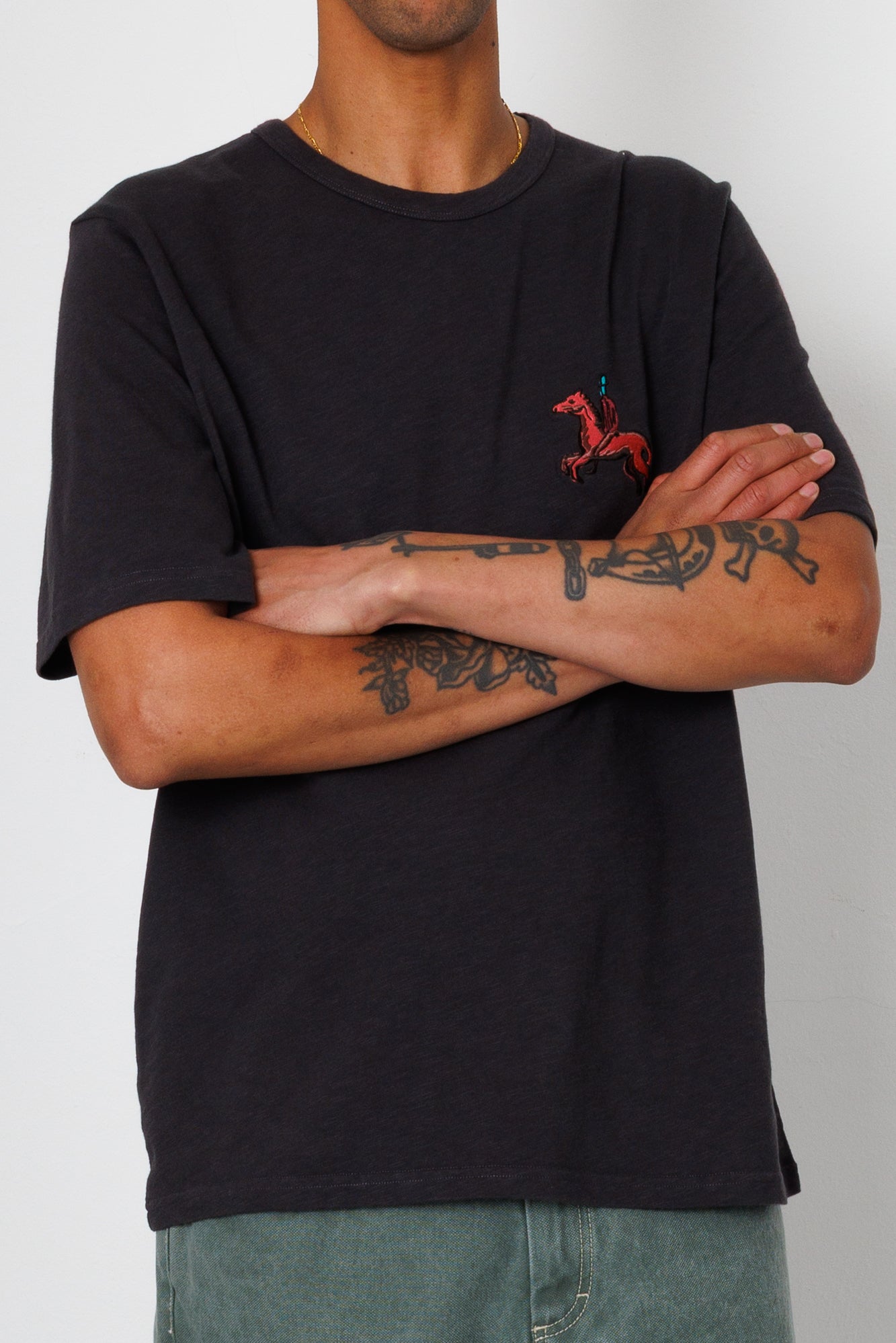 Slub Embroidery T-Shirt - Black Carousel | Folk x Goss Brothers