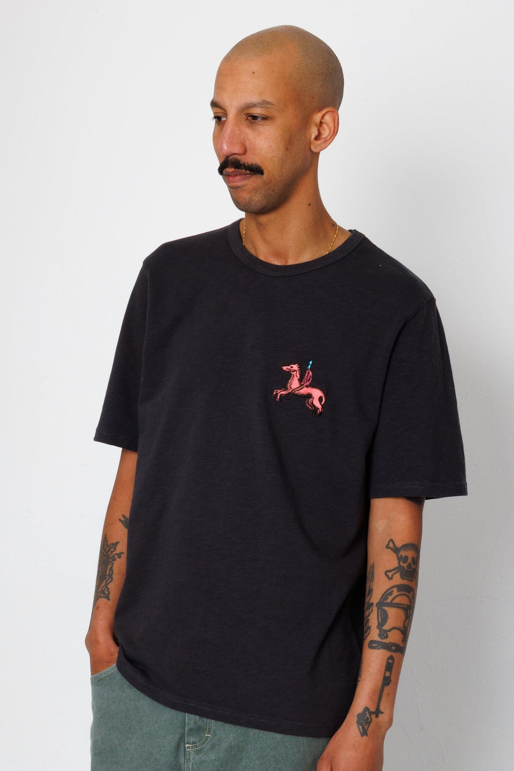 Slub Embroidery T-Shirt - Black Carousel | Folk x Goss Brothers