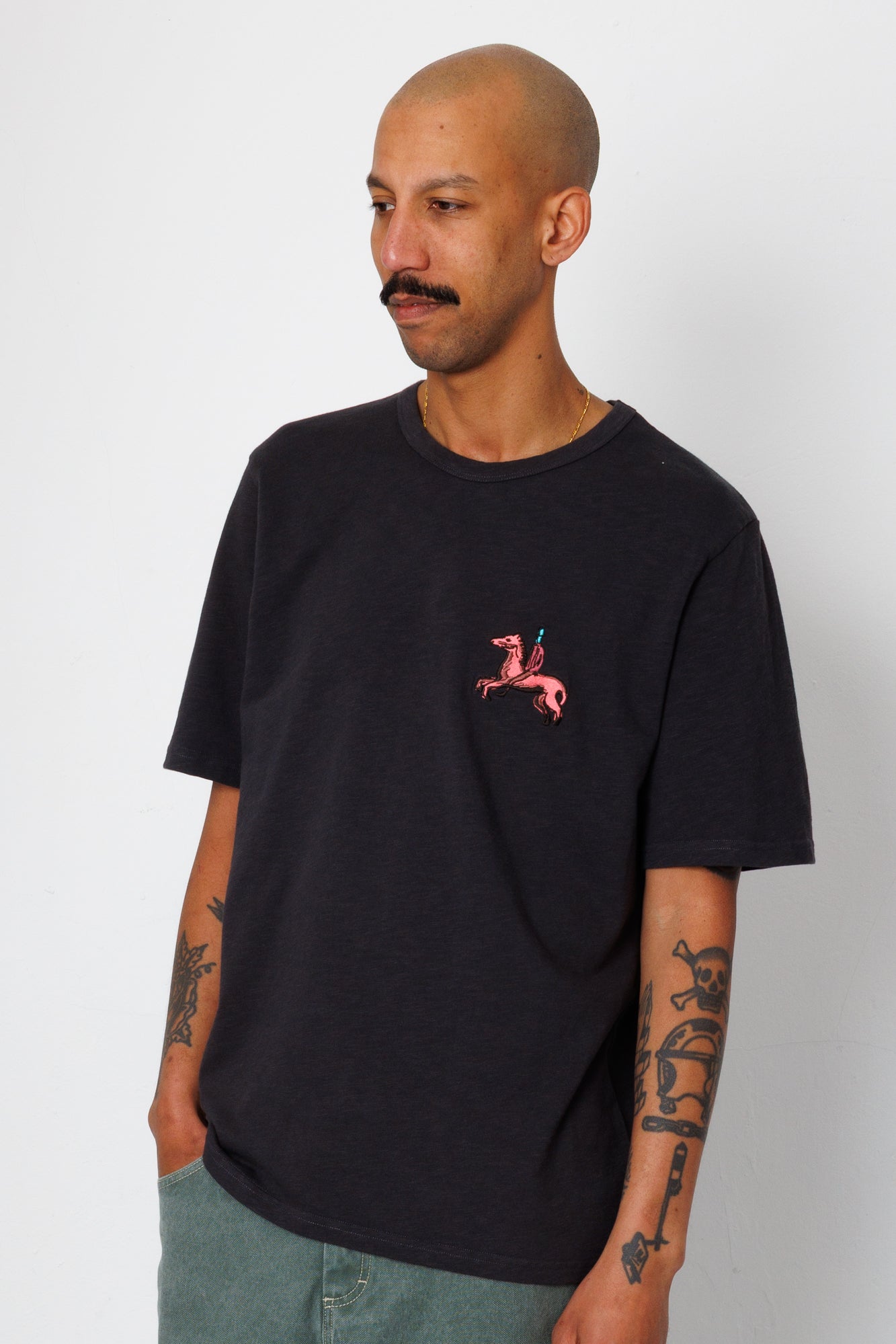 Slub Embroidery T-Shirt - Black Carousel | Folk x Goss Brothers