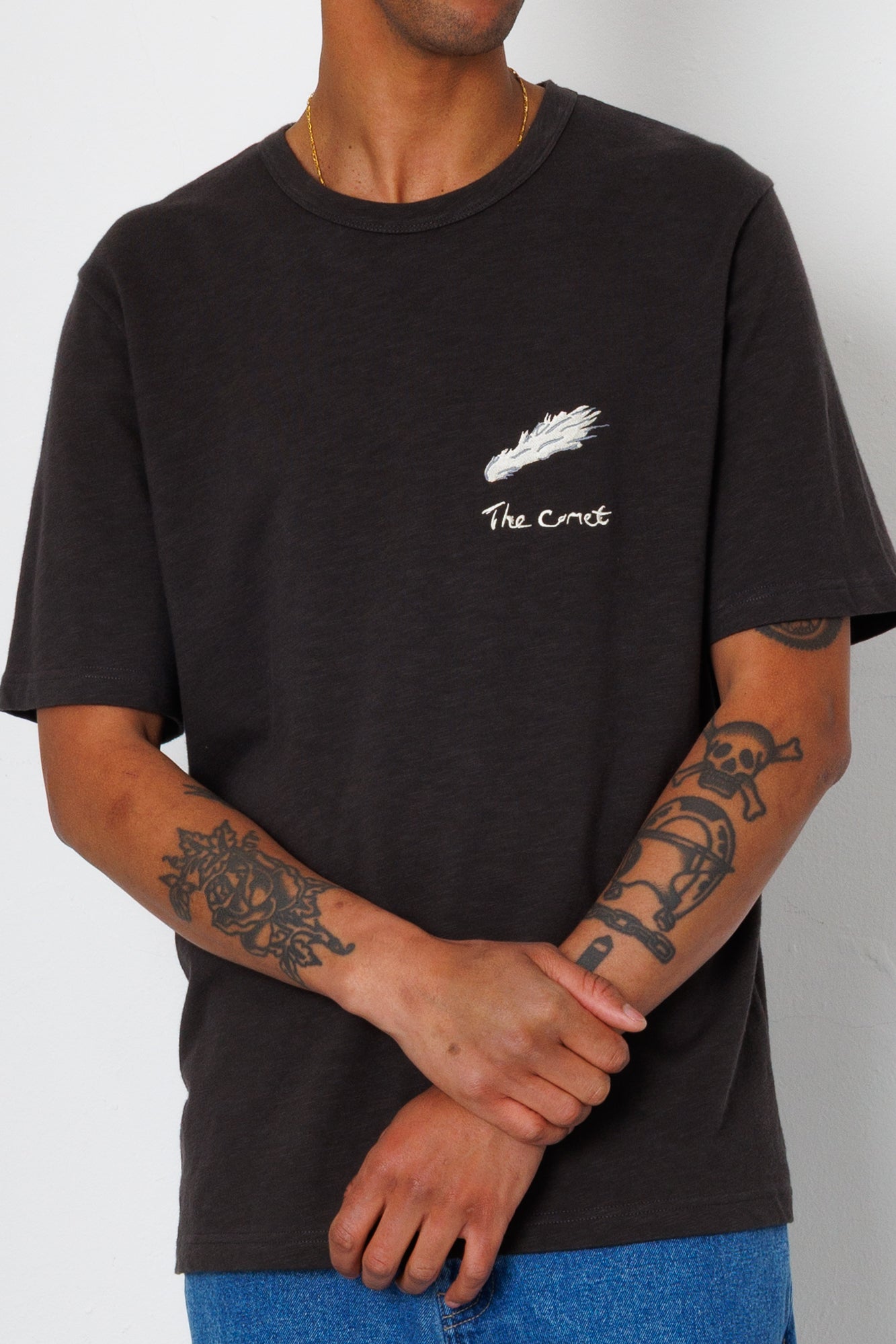 Slub Embroidery T-Shirt - Black Comet | Folk x Goss Brothers