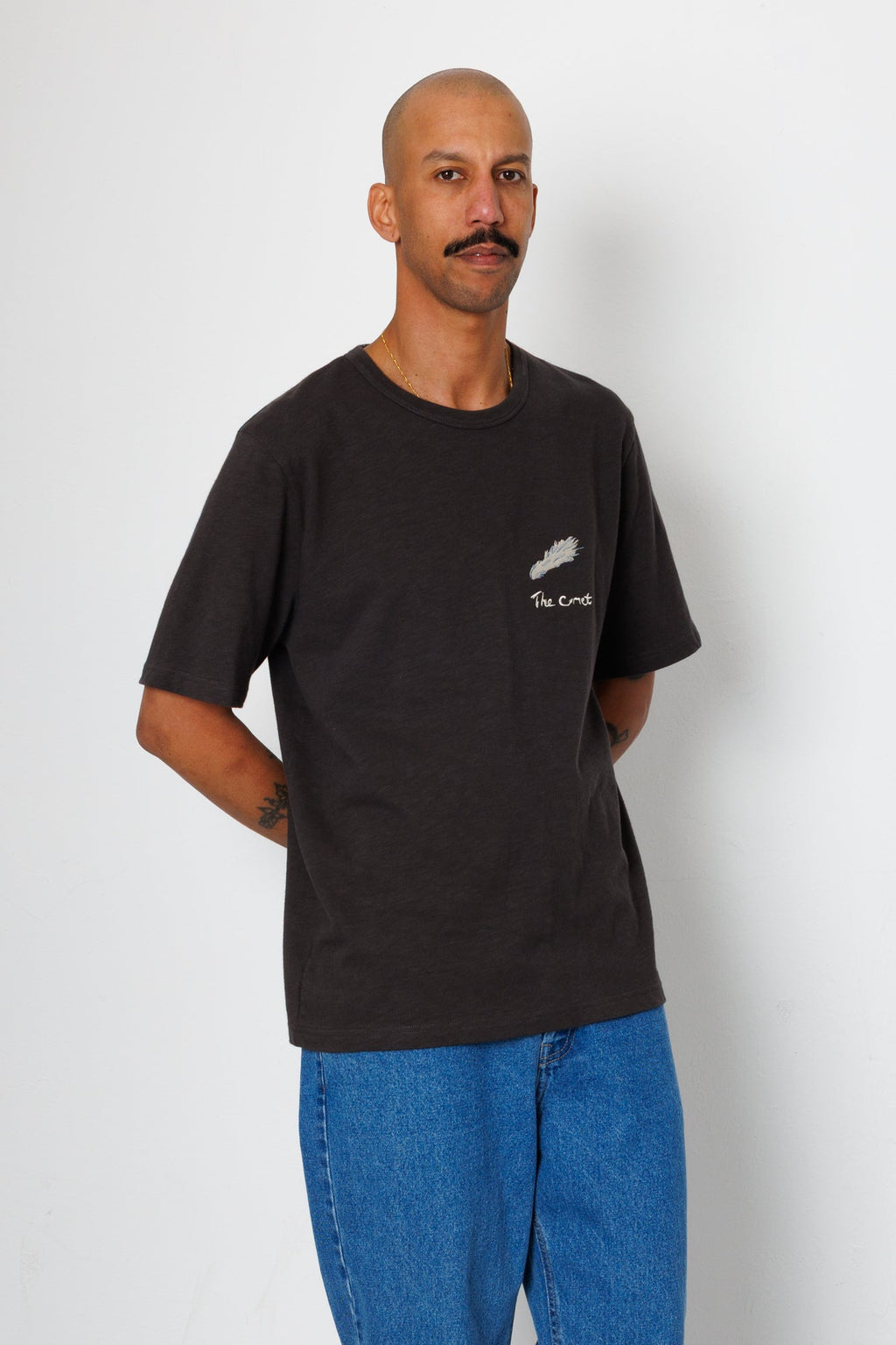 Slub Embroidery T-Shirt - Black Comet | Folk x Goss Brothers