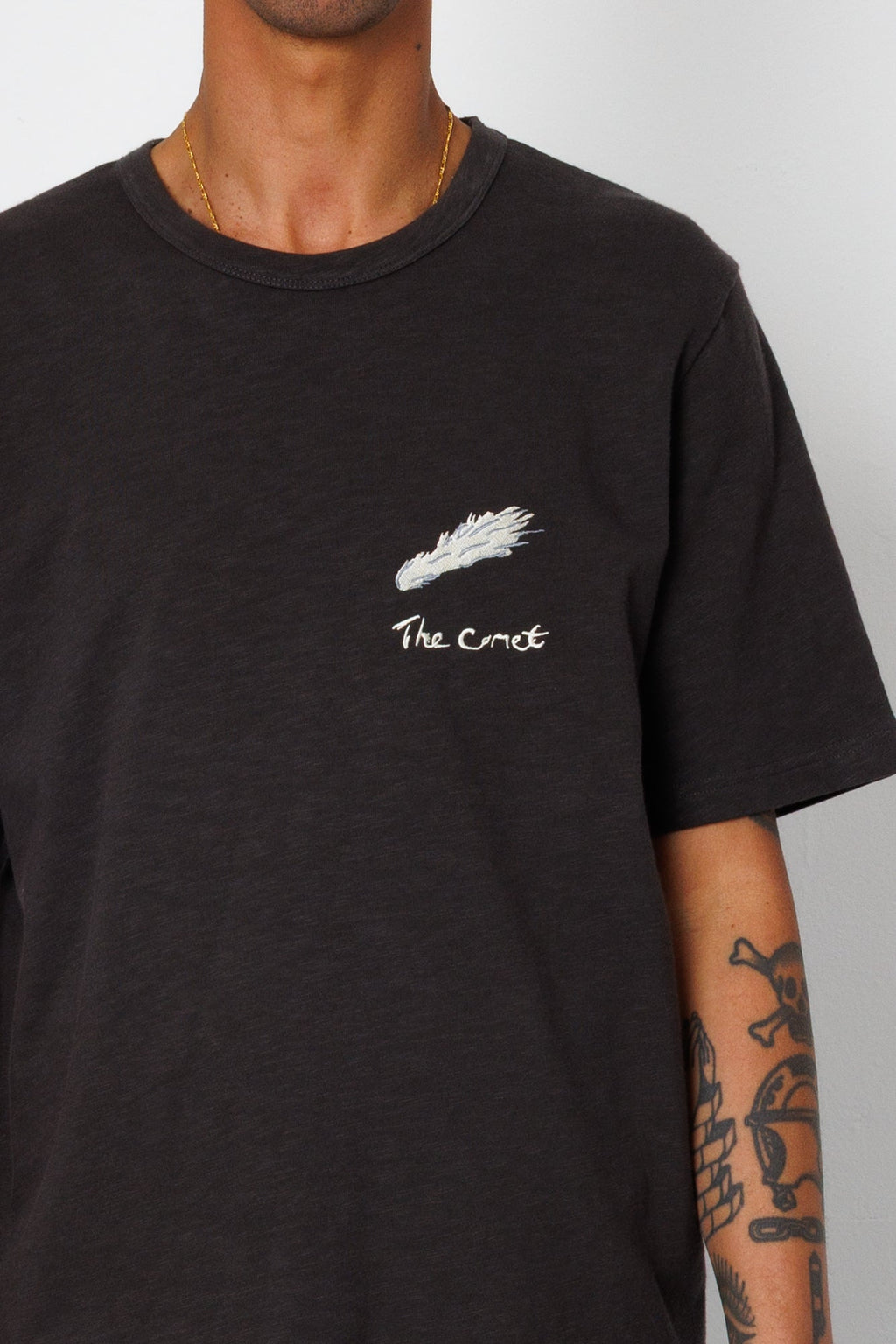 Slub Embroidery T-Shirt - Black Comet | Folk x Goss Brothers