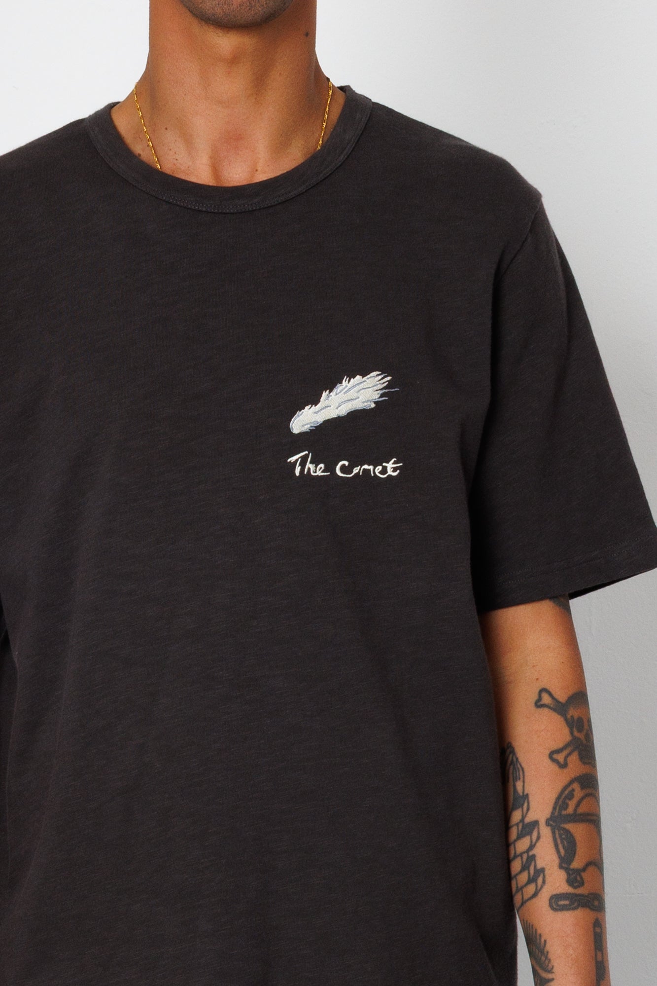 Slub Embroidery T-Shirt - Black Comet | Folk x Goss Brothers