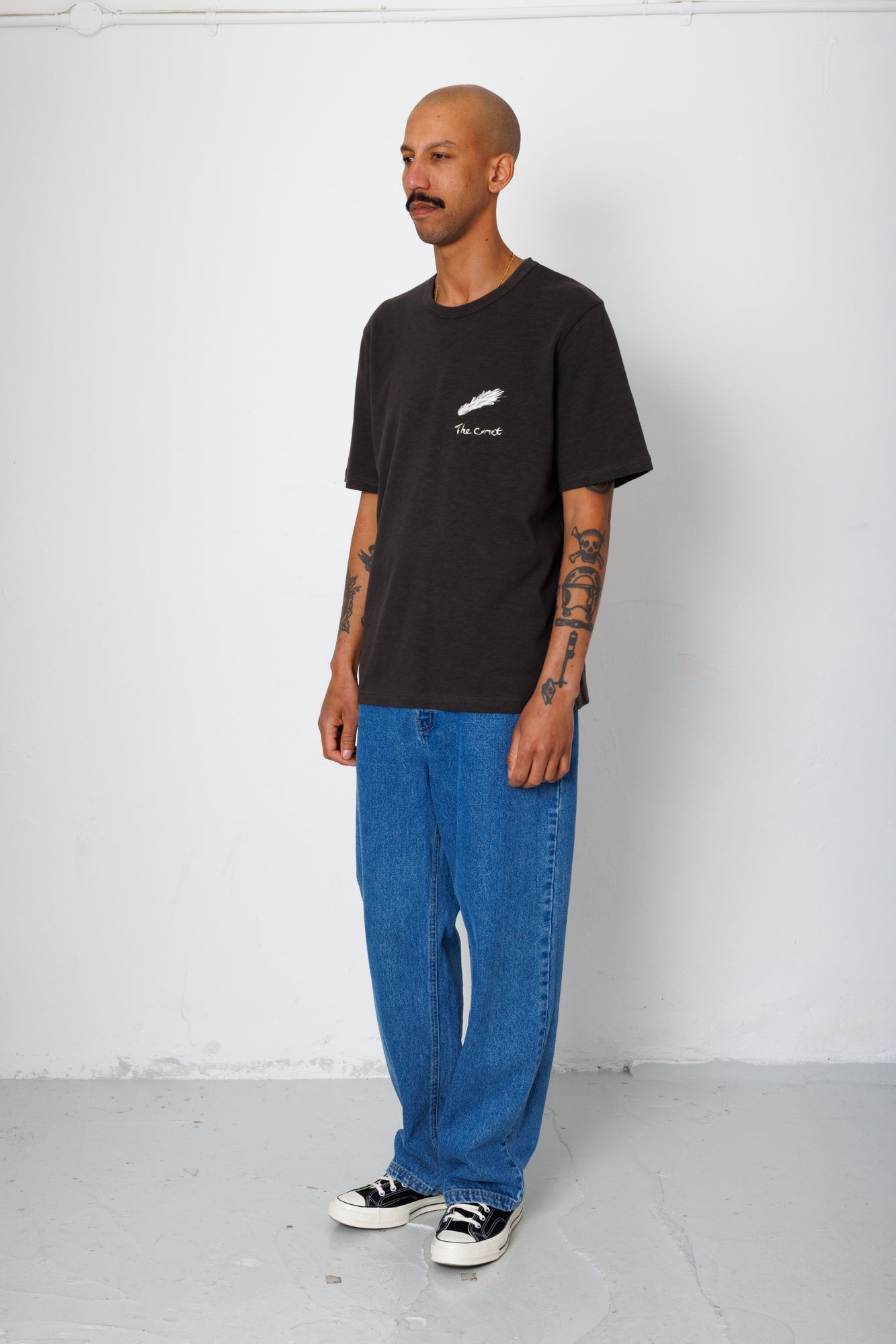 Slub Embroidery T-Shirt - Black Comet | Folk x Goss Brothers