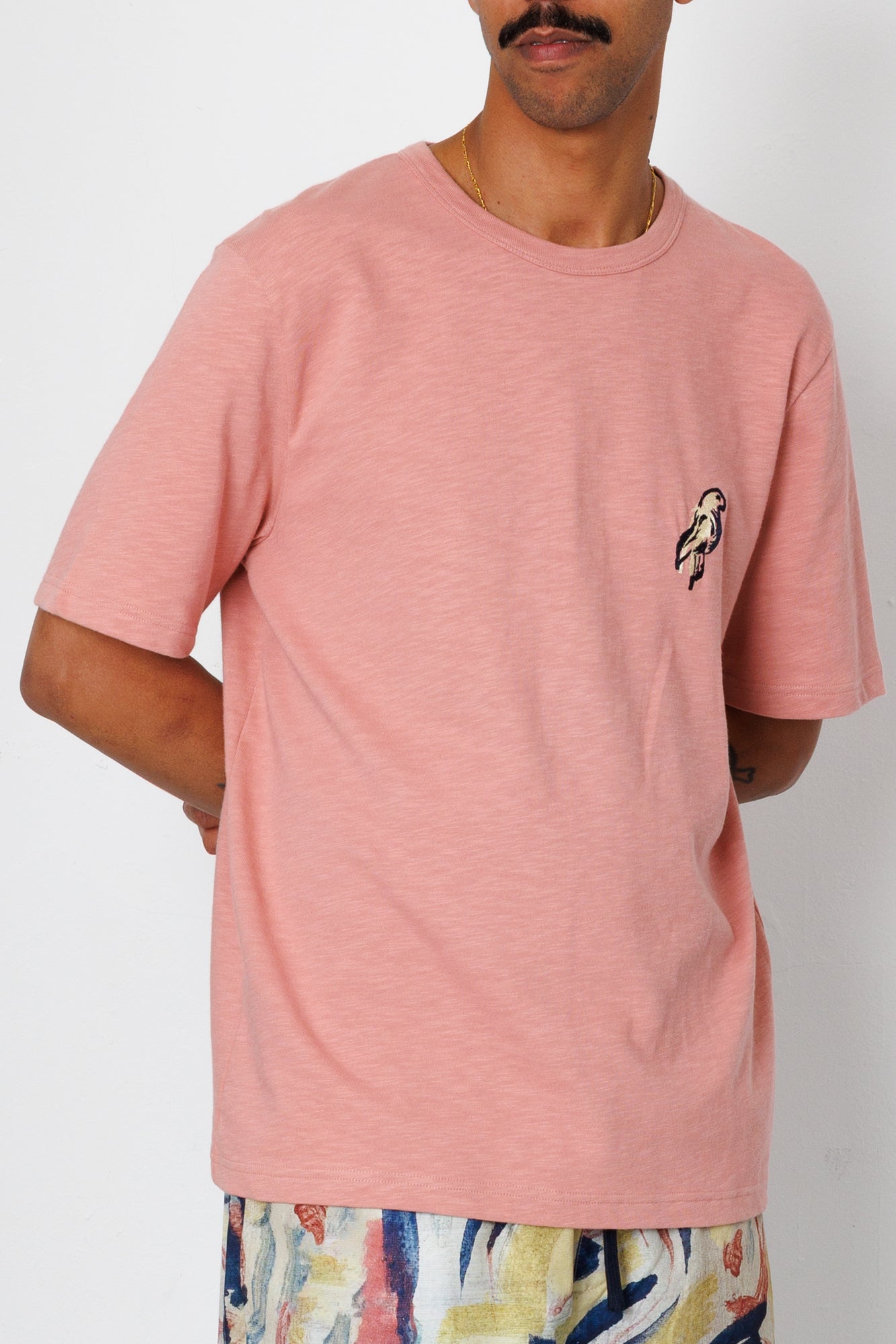 Slub Embroidery T-Shirt - Dusty Pink Parrot | Folk x Goss Brothers