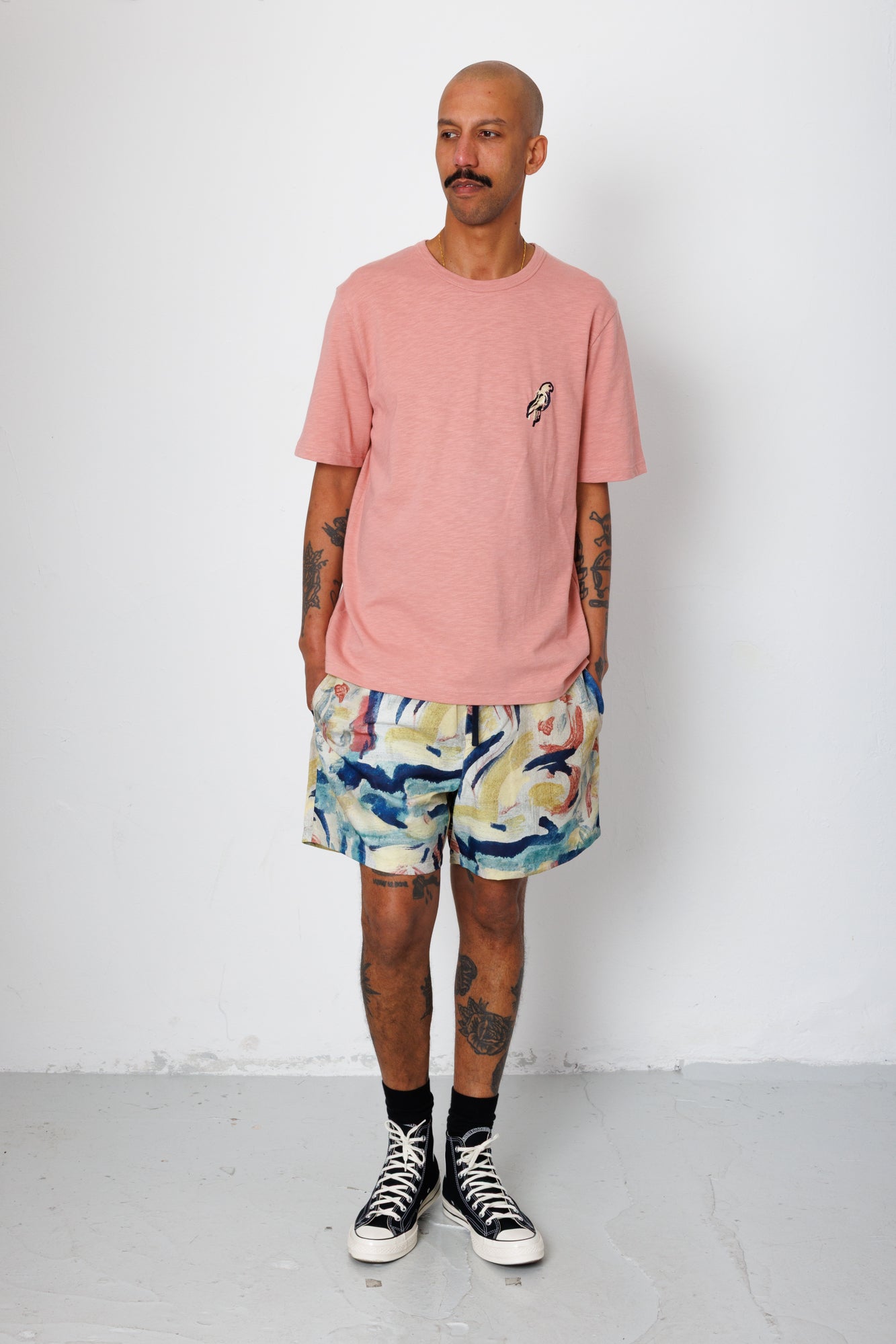 Slub Embroidery T-Shirt - Dusty Pink Parrot | Folk x Goss Brothers