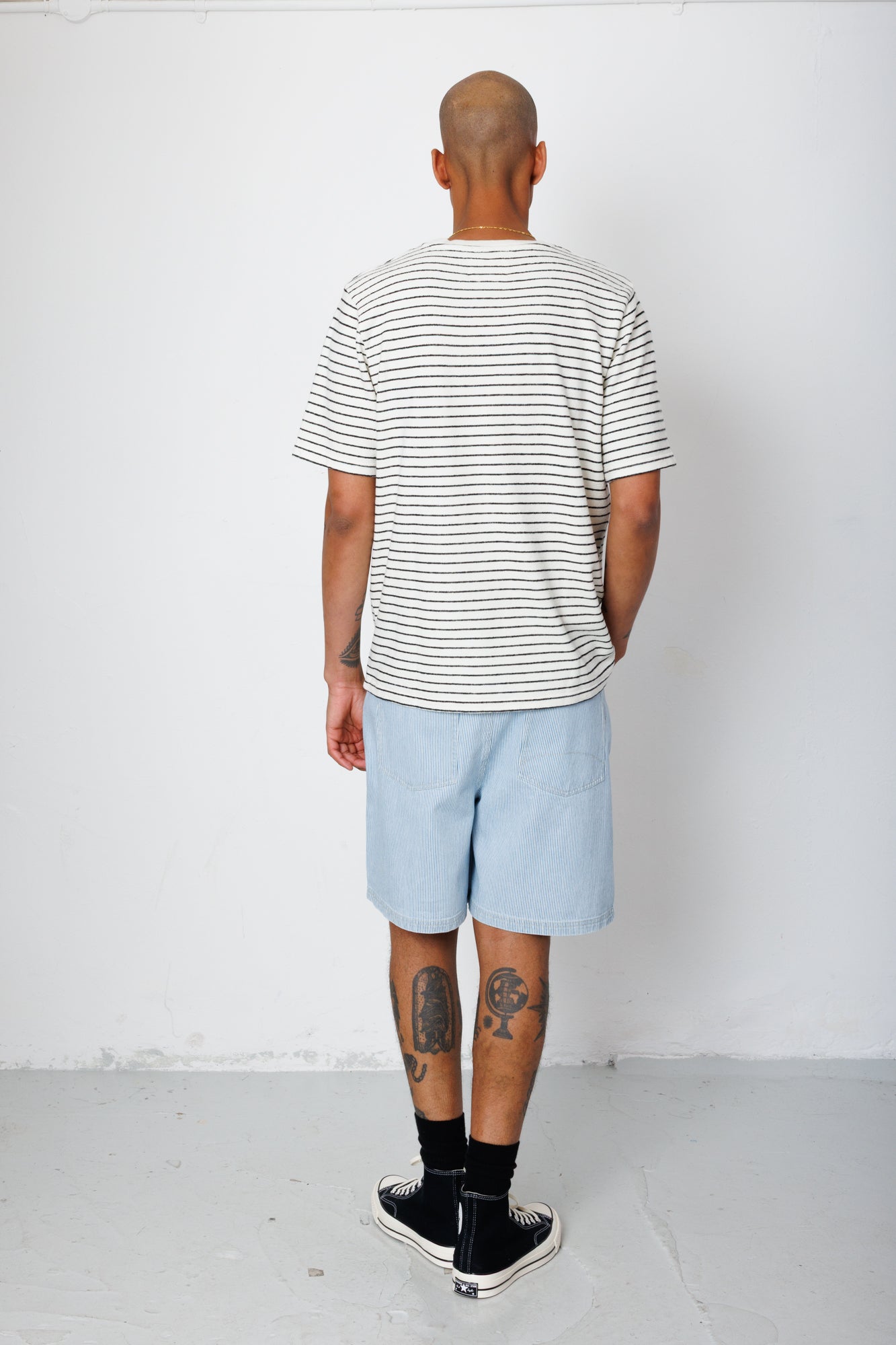Short Sleeve Textured Striped T-Shirt - Ecru / Black