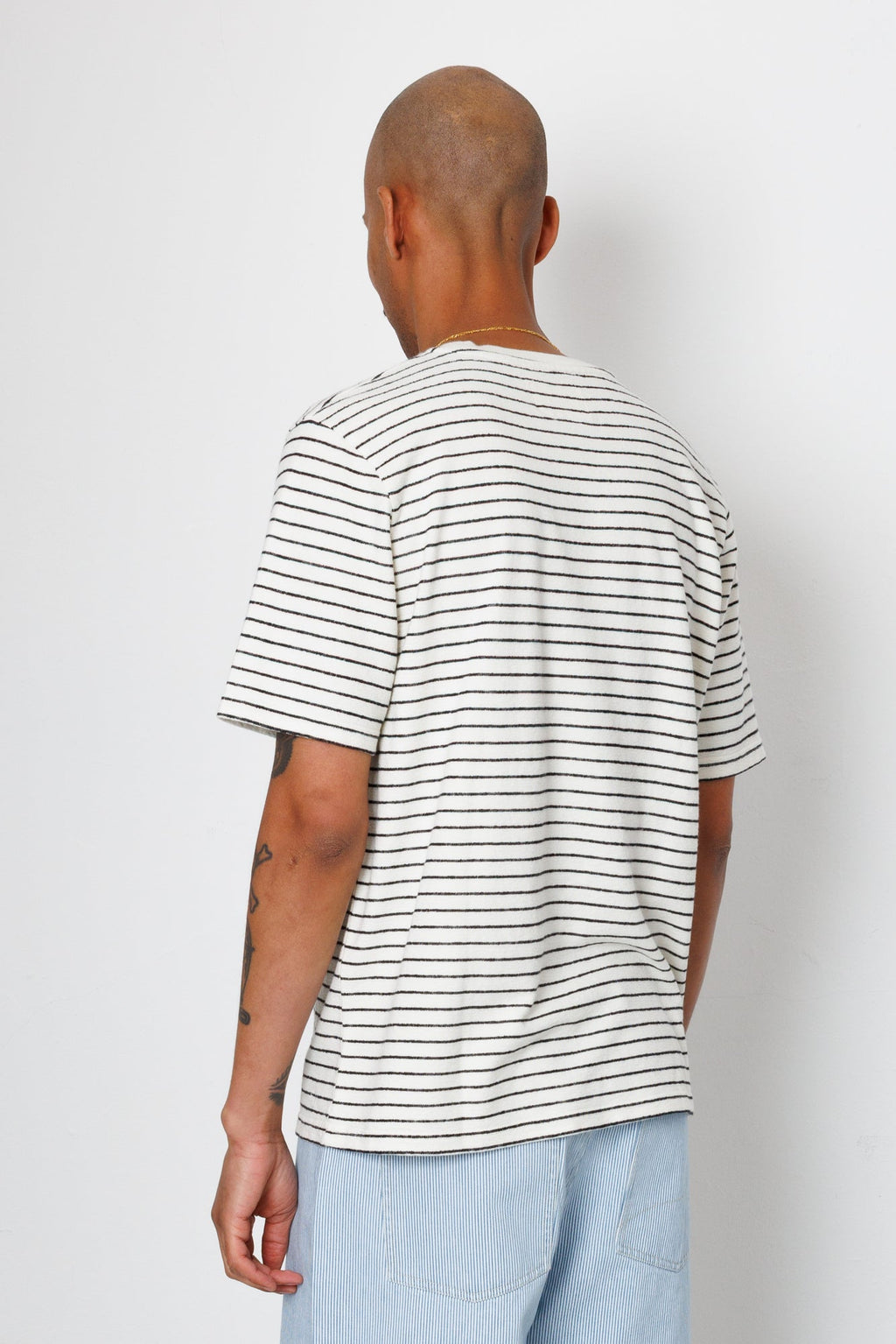 Short Sleeve Textured Striped T-Shirt - Ecru / Black