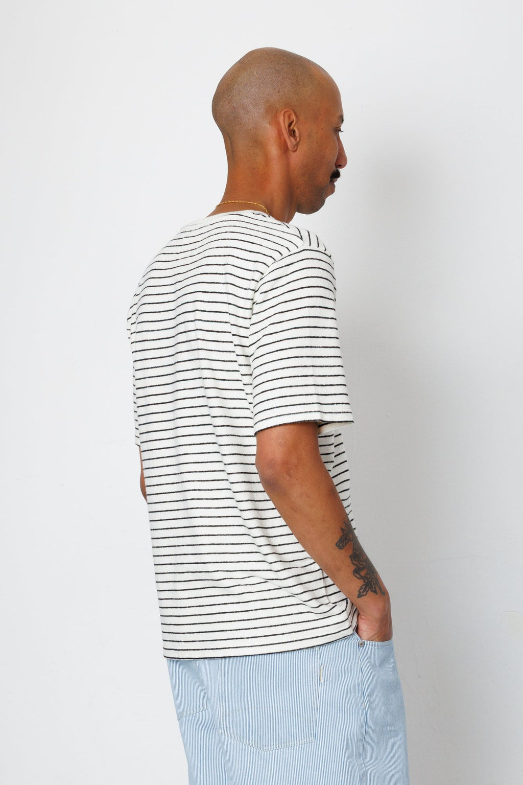Short Sleeve Textured Striped T-Shirt - Ecru / Black