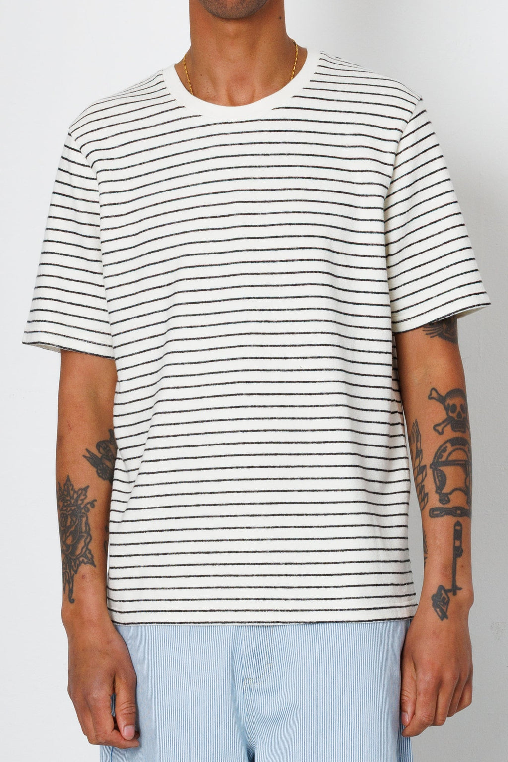 Short Sleeve Textured Striped T-Shirt - Ecru / Black