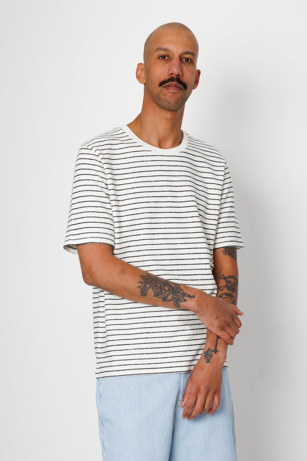 Short Sleeve Textured Striped T-Shirt - Ecru / Black