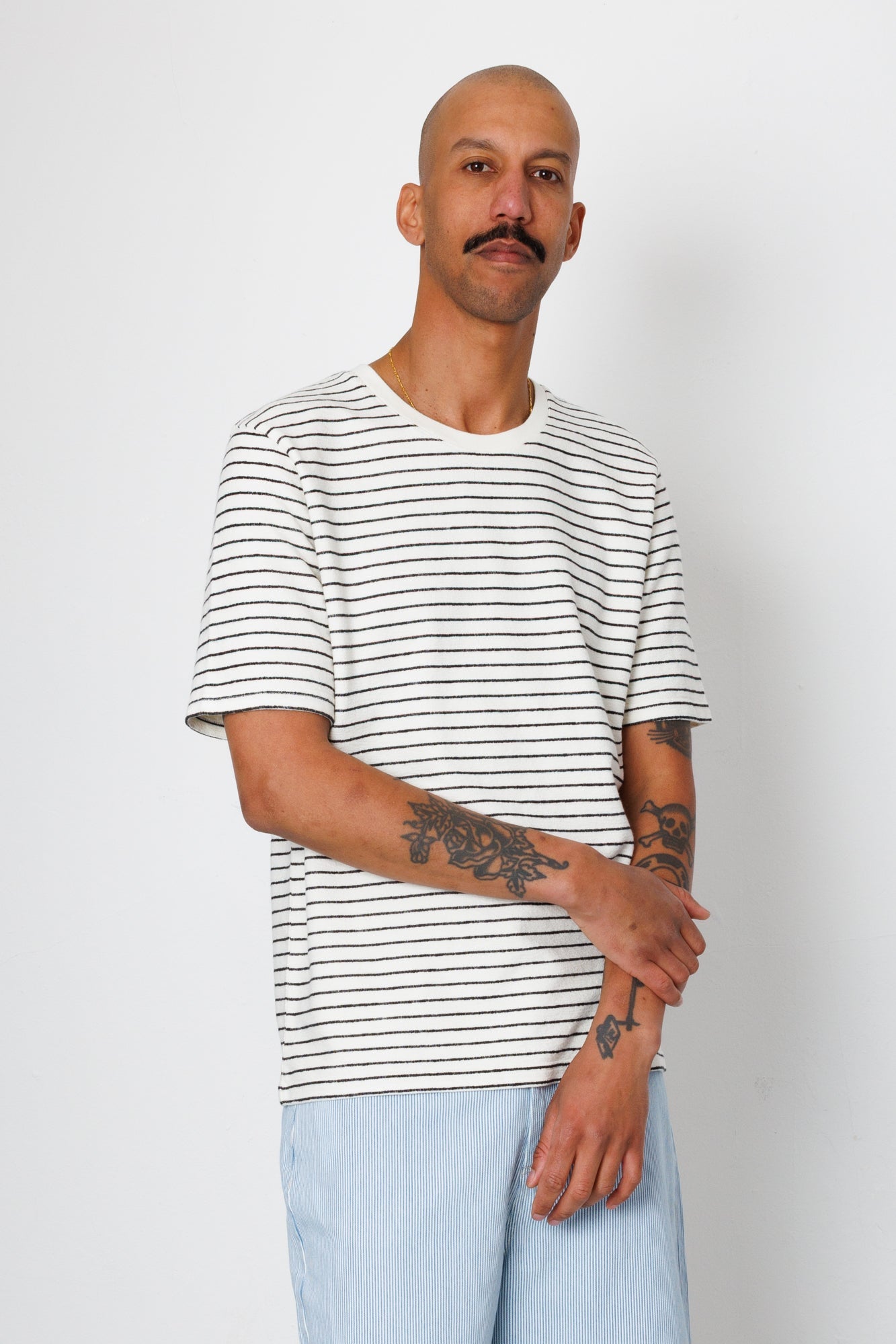 Short Sleeve Textured Striped T-Shirt - Ecru / Black