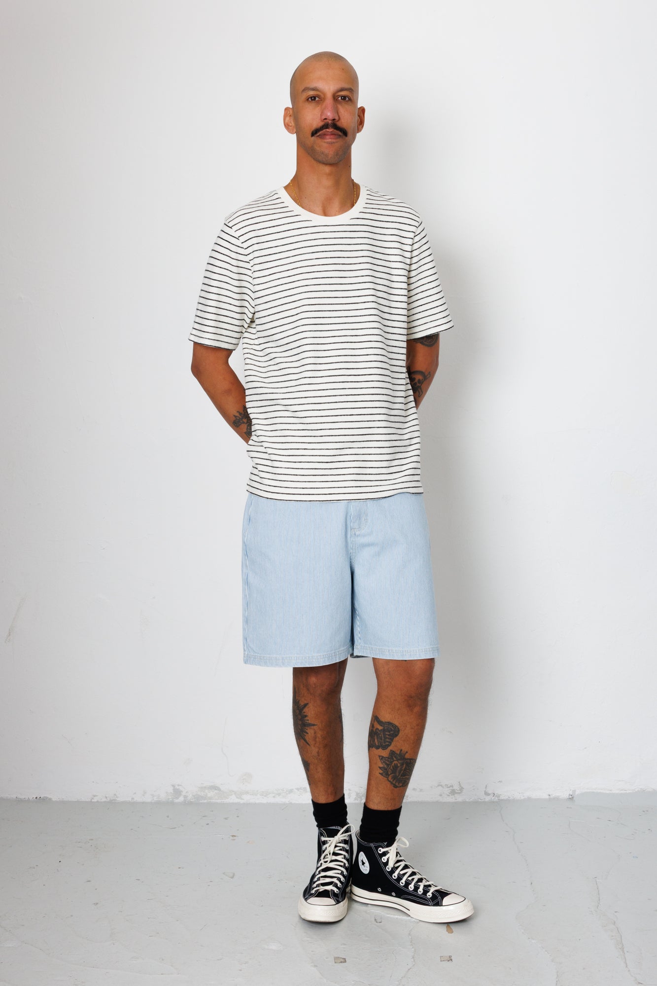 Short Sleeve Textured Striped T-Shirt - Ecru / Black