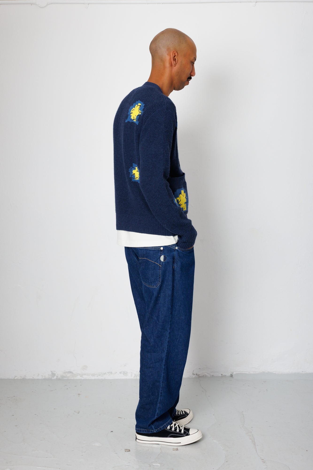 Waffle Cardigan - Embroidered Yellow Flower | Folk x Goss Brothers
