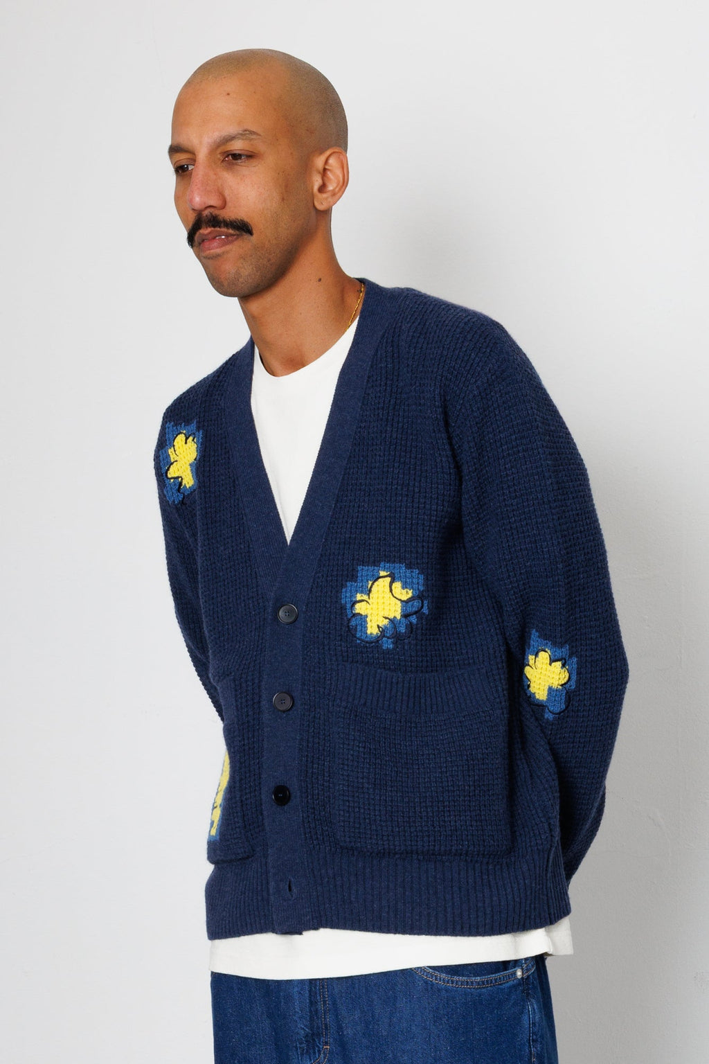 Waffle Cardigan - Embroidered Yellow Flower | Folk x Goss Brothers