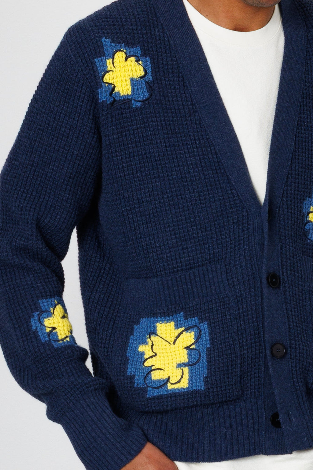 Waffle Cardigan - Embroidered Yellow Flower | Folk x Goss Brothers