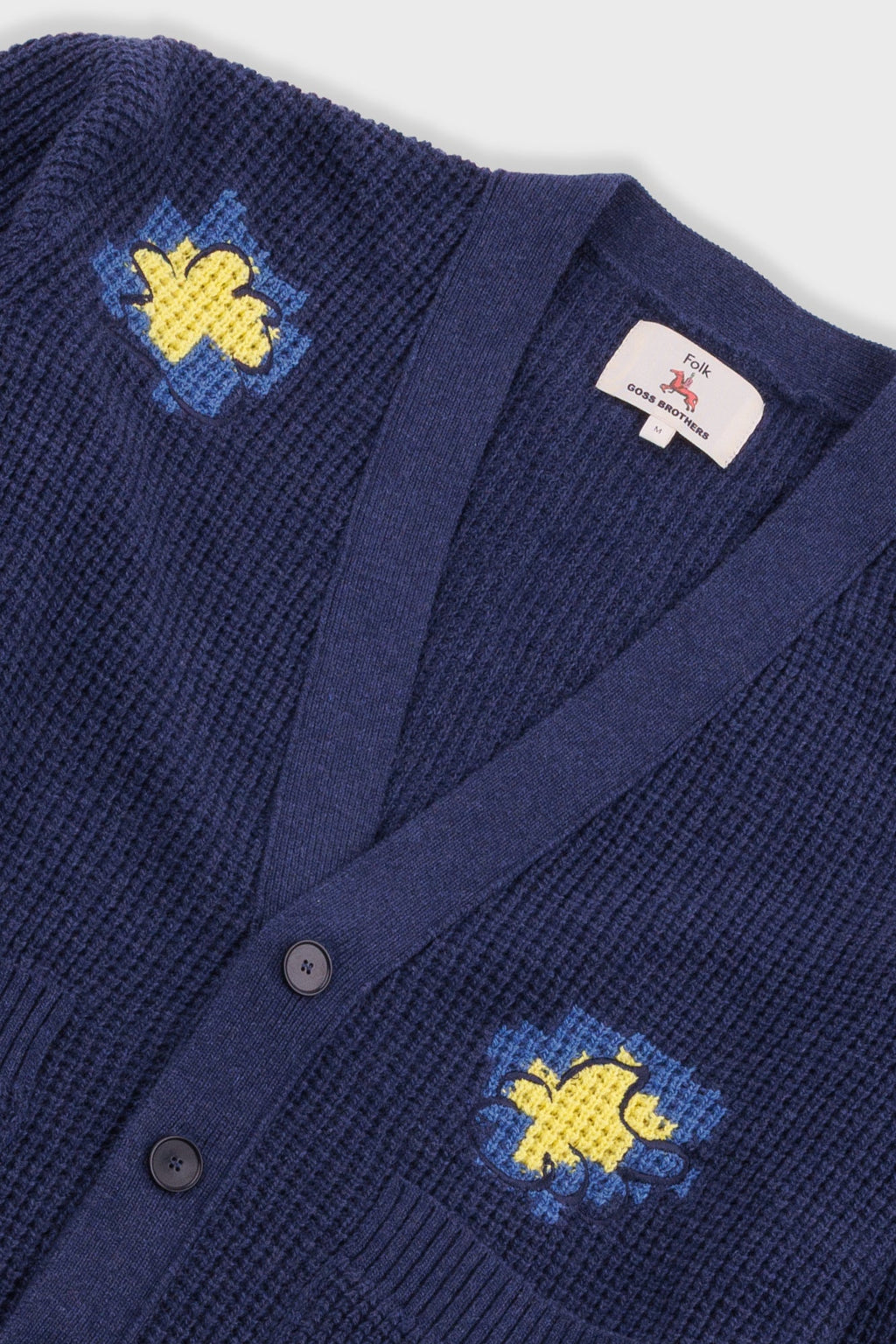 Waffle Cardigan - Embroidered Yellow Flower | Folk x Goss Brothers