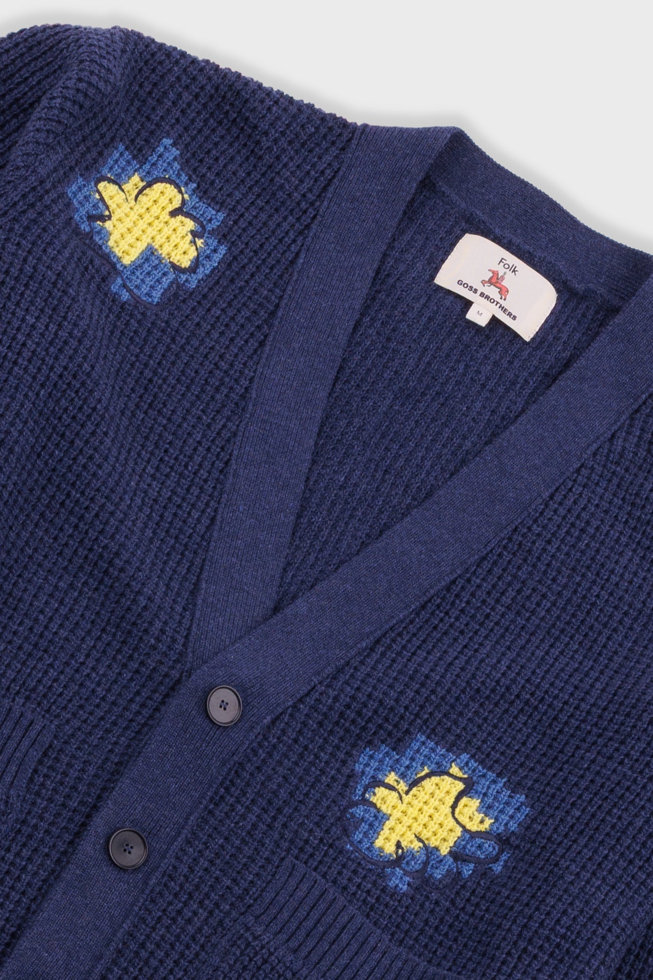 Waffle Cardigan - Embroidered Yellow Flower | Folk x Goss Brothers