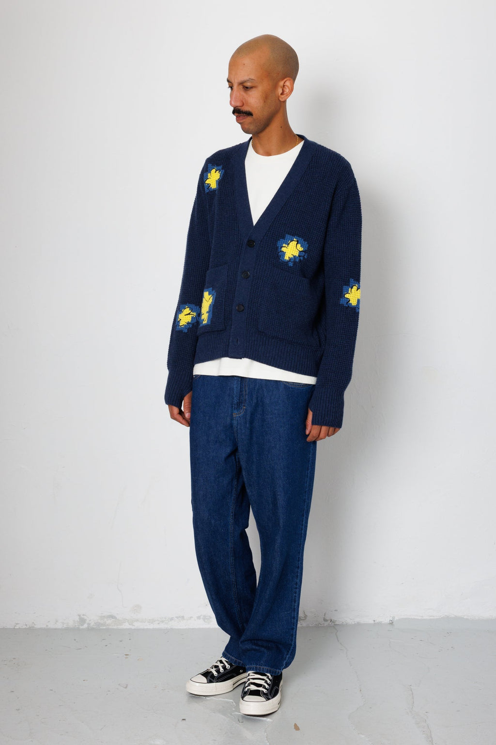 Waffle Cardigan - Embroidered Yellow Flower | Folk x Goss Brothers