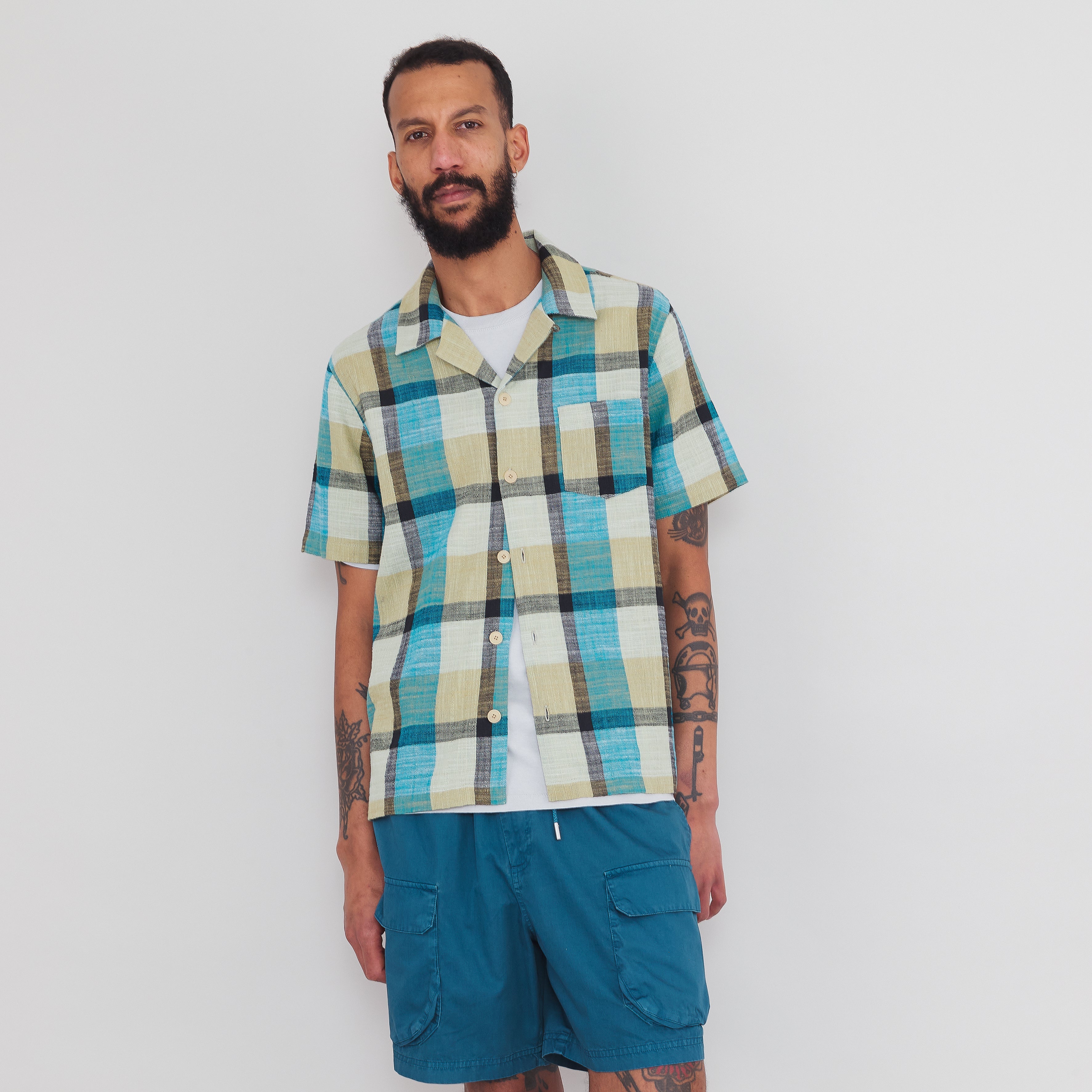 Short Sleeve Soft Collar Shirt - Multigingham Check