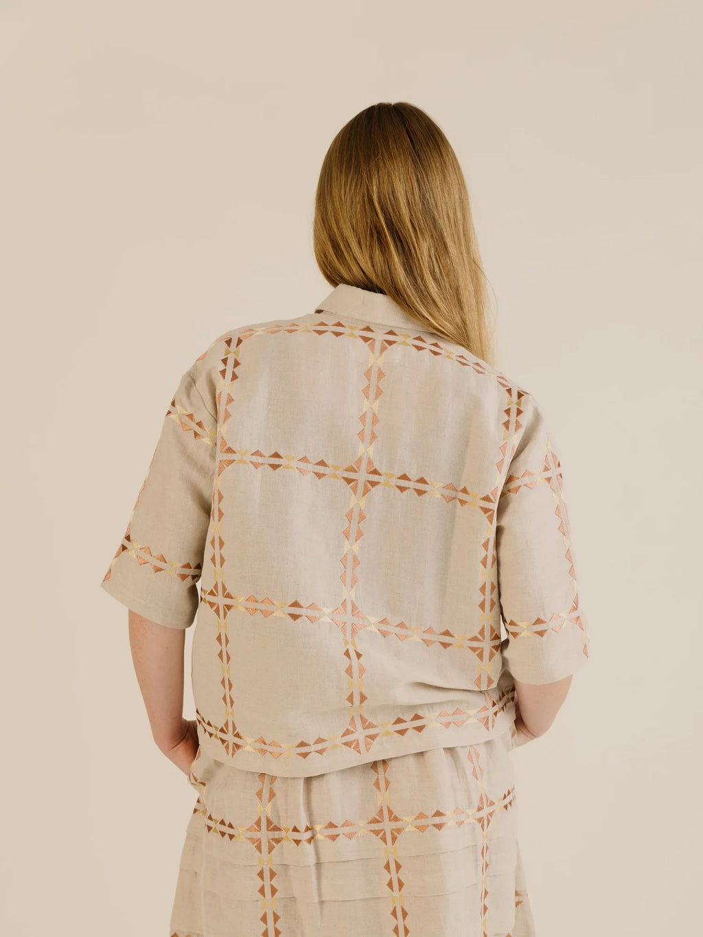 Sideline | Polly Shirt - Oat Embroidered