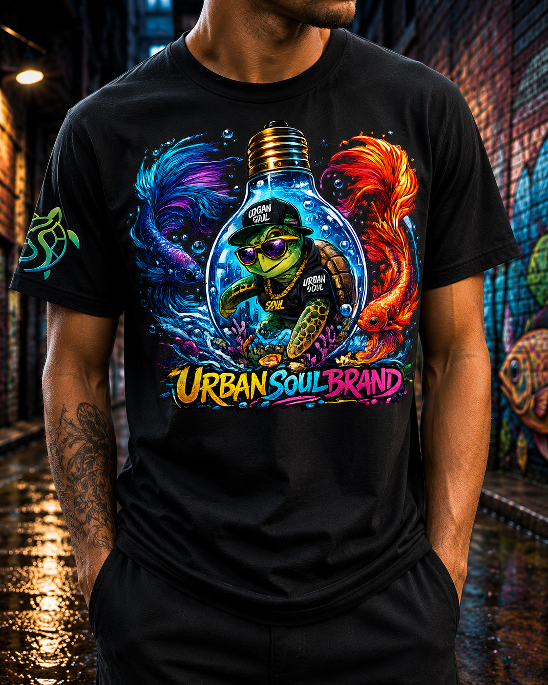 Urban Soul Brand Color Wave Turtle Tee