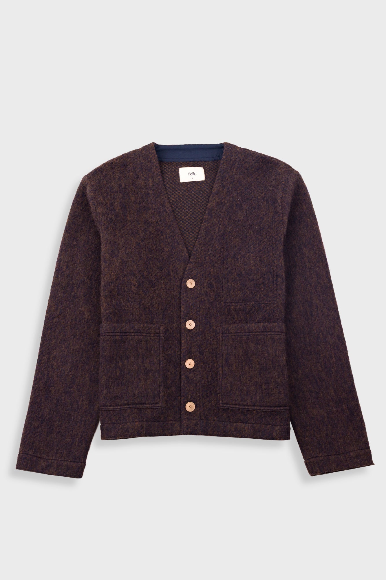 Pocket Cardigan - Navy Espresso Brushed Wool