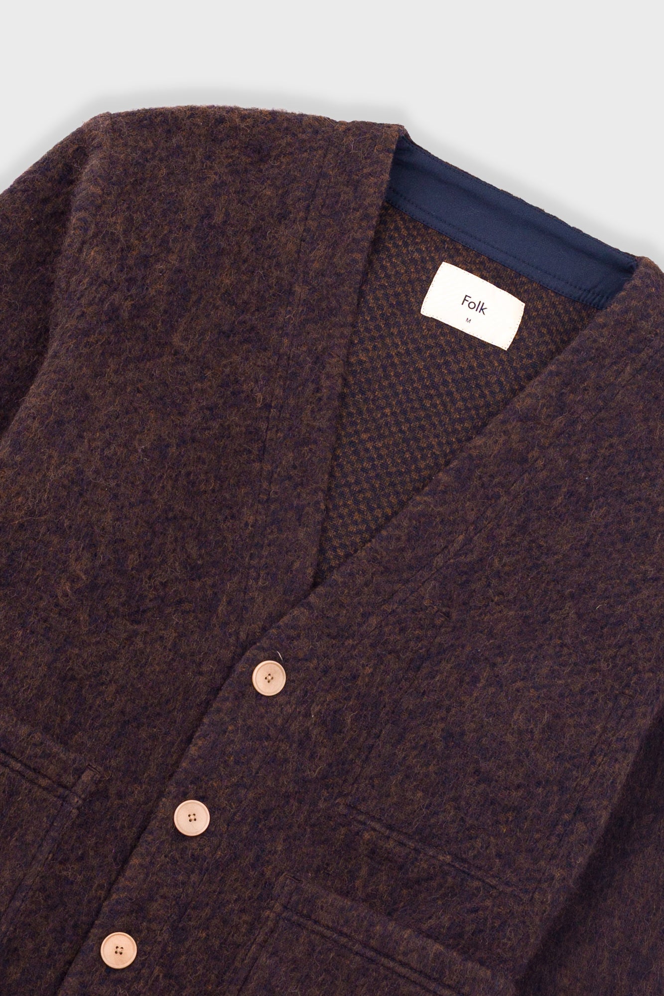 Pocket Cardigan - Navy Espresso Brushed Wool